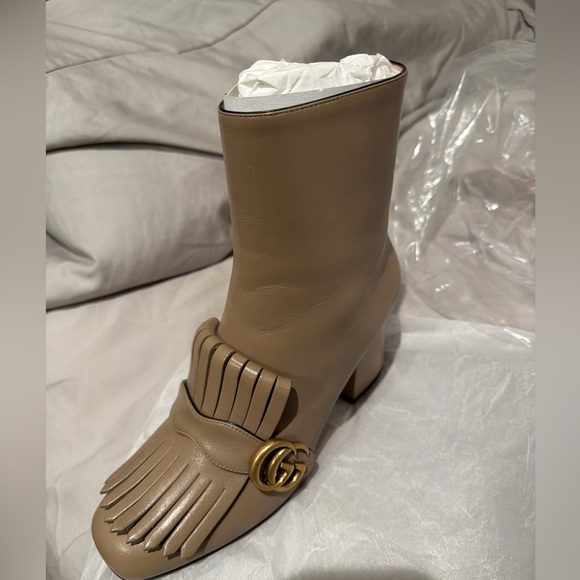 NEW GUCCI MARMONT GG FRINGE LEATHER ANKLE BOOTS - Picture 8 of 8